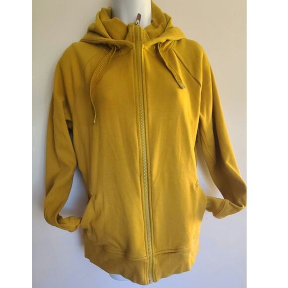 Athleta Triumph Hoodie Mustard Yellow Full Zip Sweatshirt Large - Picture 2 of 6